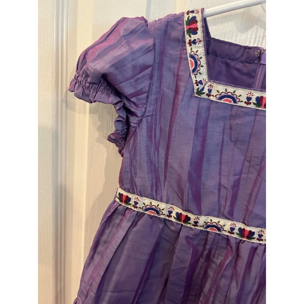 Hanna Andersson Tiered Dress Purple Embroidered Crinkle Iridescent Special Bin A